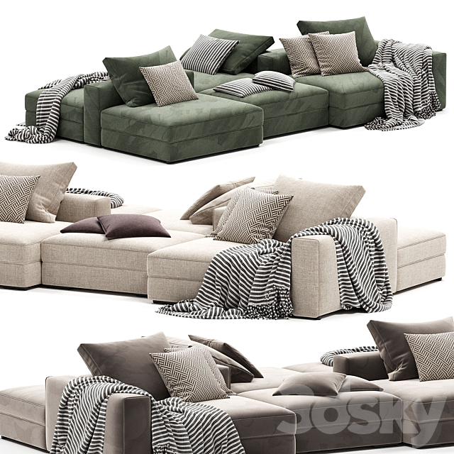 آبجکت مبل سوفا کتانی Lشکل | دانلود مدل سهبعدی برای SketchUp و Rhino